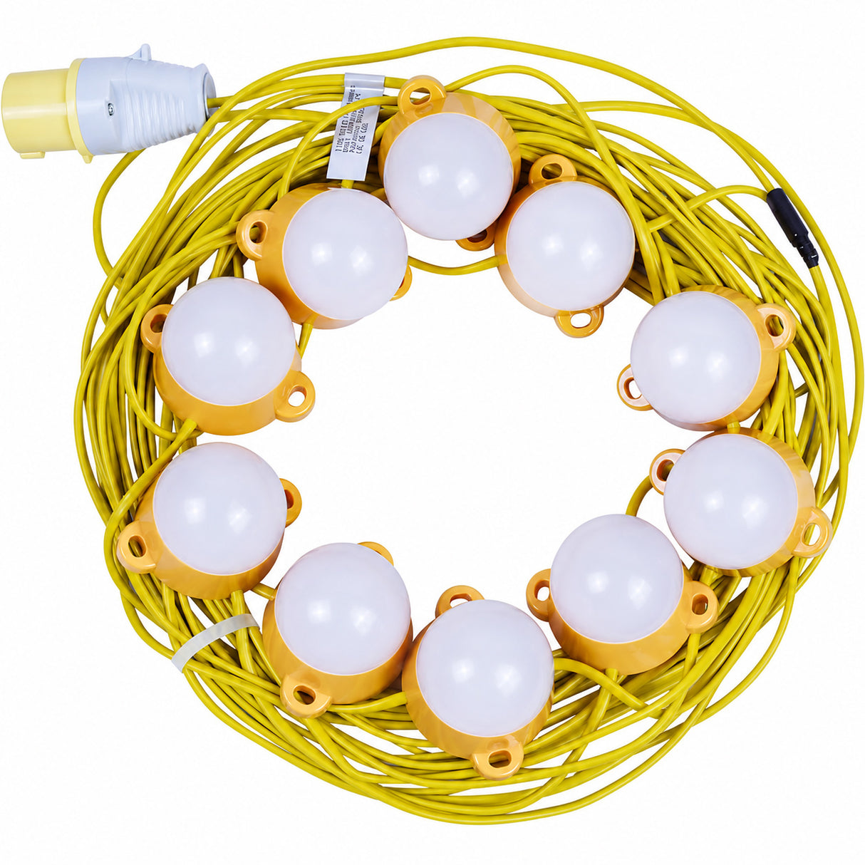 VOLTA 110V LED Festoon String Site Light Kit | IP44 | 50W 4650lm | 6500K Daylight White | 20m 10 Heads