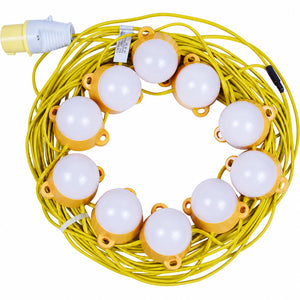 VOLTA 110V LED Festoon String Site Light Kit | IP44 | 50W 4650lm | 6500K Daylight White | 20m 10 Heads