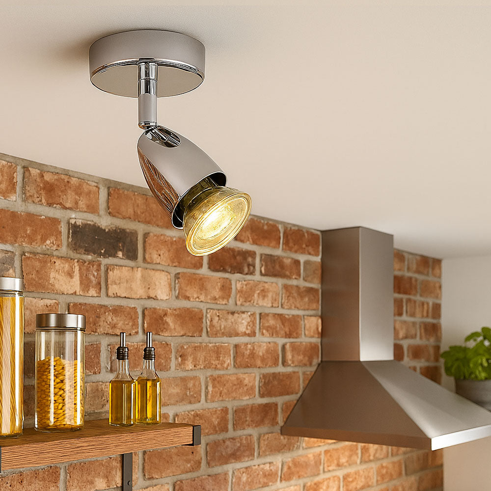 AMALFI | Single Semi Flush Ceiling / Wall Spotlight Fitting | GU10 | IP20 | Polished Chrome