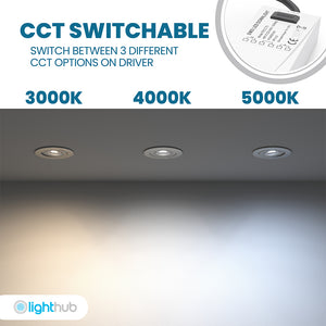STRATA ONE | Tri-Colour CCT | LED Fire Rated Downlight | Dimmable 6W 600lm | IP65 | Brushed Chrome