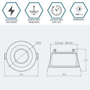 STRATA 5 | Tri-Colour CCT | LED Fire Rated Downlight | Dimmable 5W 600lm | IP65 | White