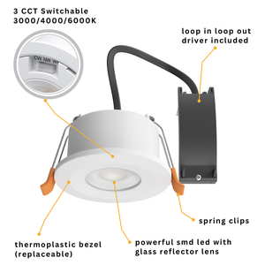 STRATA 5 | Tri-Colour CCT | LED Fire Rated Downlight | Dimmable 5W 600lm | IP65 | White