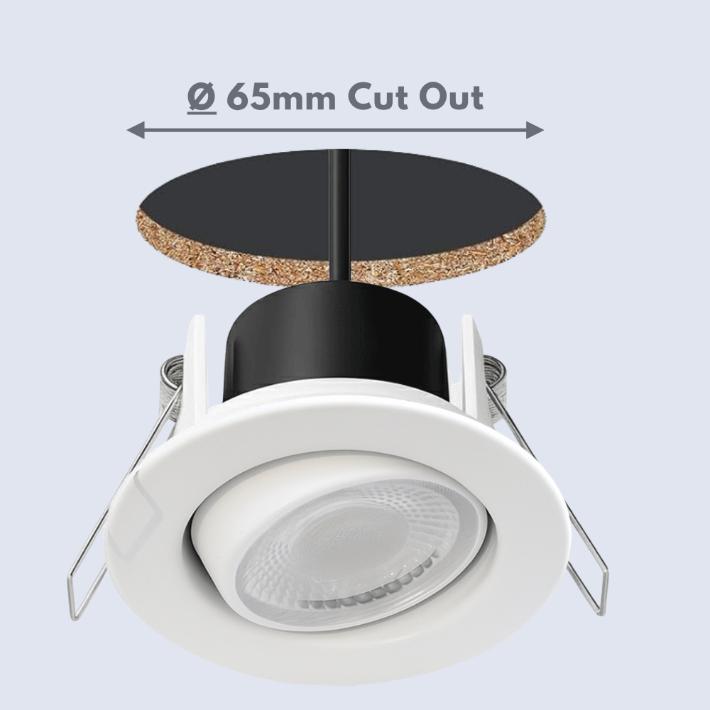 Fire Rated Dimmable Tilt Adjustable Downlight | LED 5W 480lm | 3000K Warm White | IP65 | White