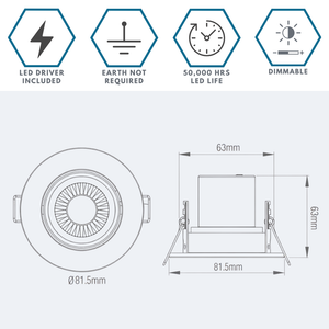 Fire Rated Dimmable Tilt Adjustable Downlight | LED 5W 480lm | 3000K Warm White | IP65 | White