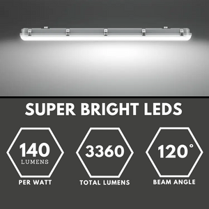 TORO Non-Corrosive LED Batten Light | 4ft High Lumen 4900lm | CCT Tri-Colour & Multi Wattage | IP65 | Corridor Sensor + Emergency