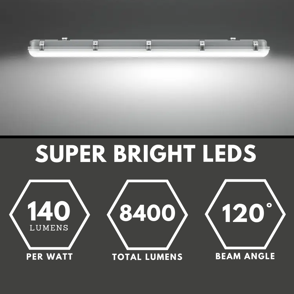 TORO | Non-Corrosive LED Batten Light | 6ft High Lumen 8400lm | CCT Tri-Colour & Multi Wattage | IP65 | Corridor Function
