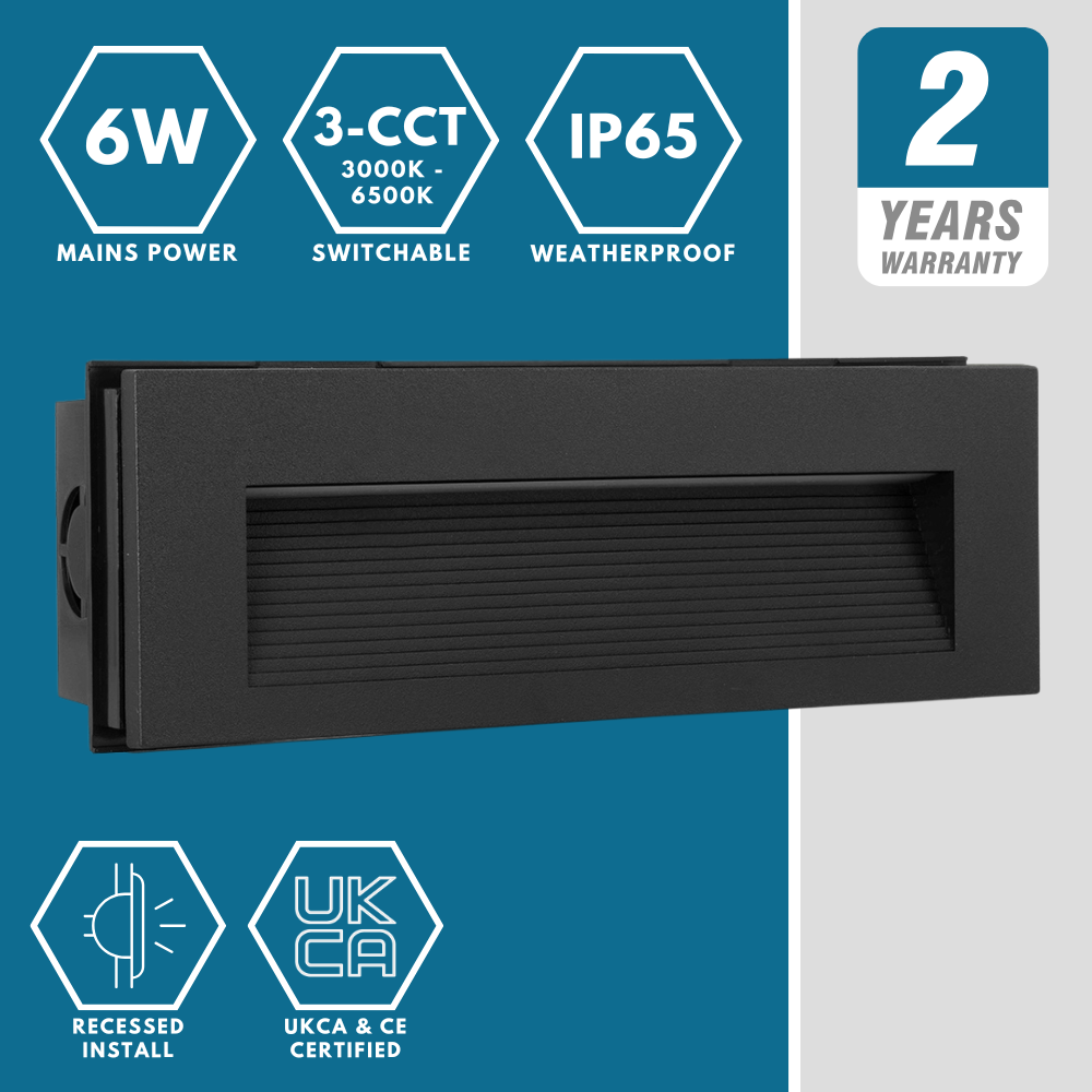 TYBURN Outdoor Indirect Recessed Wall Brick Down Light | LED | IP65 | CCT Tri-Colour Switchable
