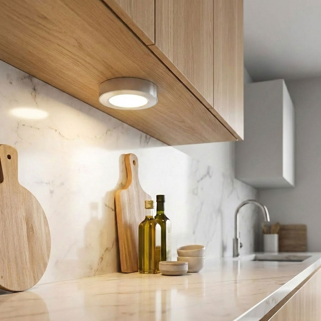 Round Under Cabinet Puck Light Ring for Recessed Fitting | Stainless Steel