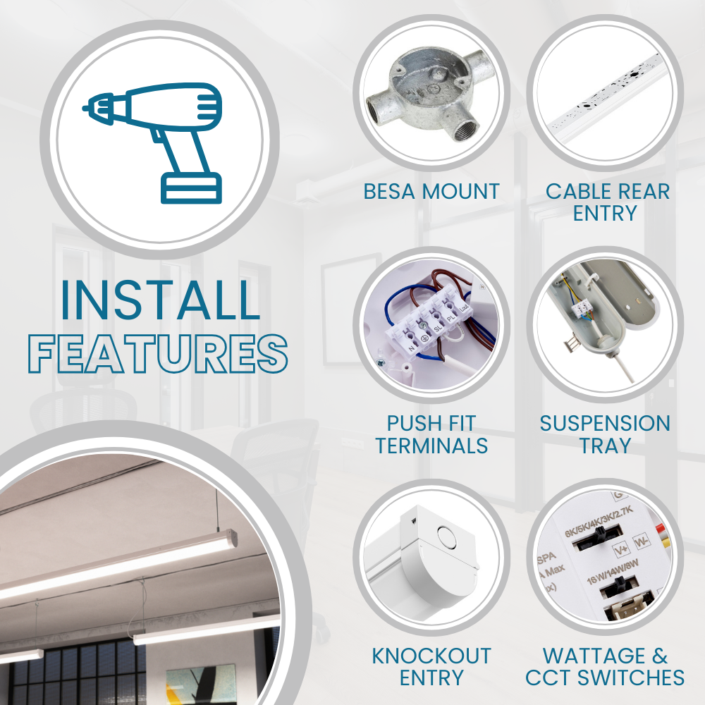 VALA LED Batten Light | 4ft High Lumen 5320lm | CCT Tri-Colour & Multi Wattage | IP20 | Microwave