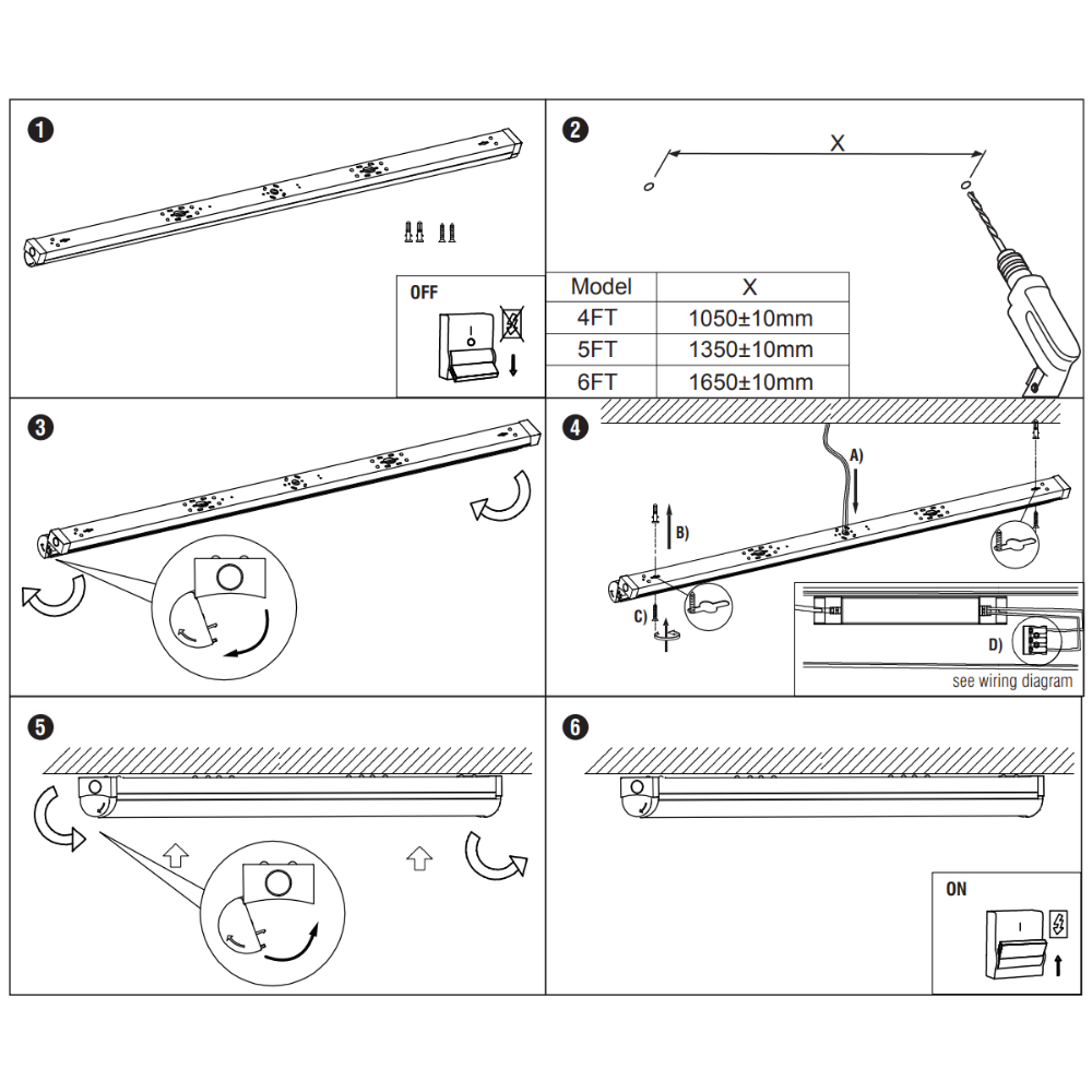 VALA LED Batten Light | 4ft High Lumen 5320lm | CCT Tri-Colour & Multi Wattage | IP20 | Microwave