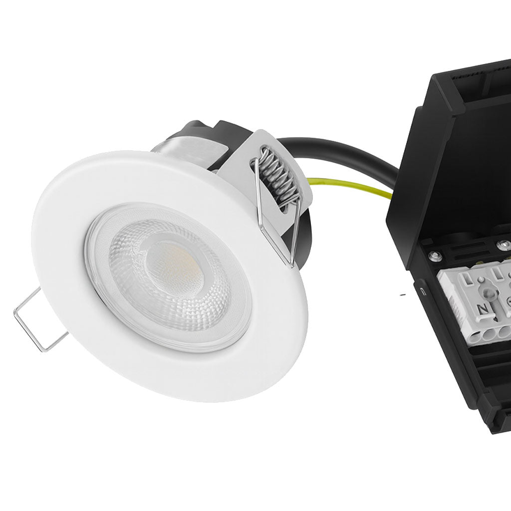 Trade 10 Pack | Fire Rated Dimmable Downlight Fitting | LED 5W 480lm | 4000K Warm White | IP65 | White
