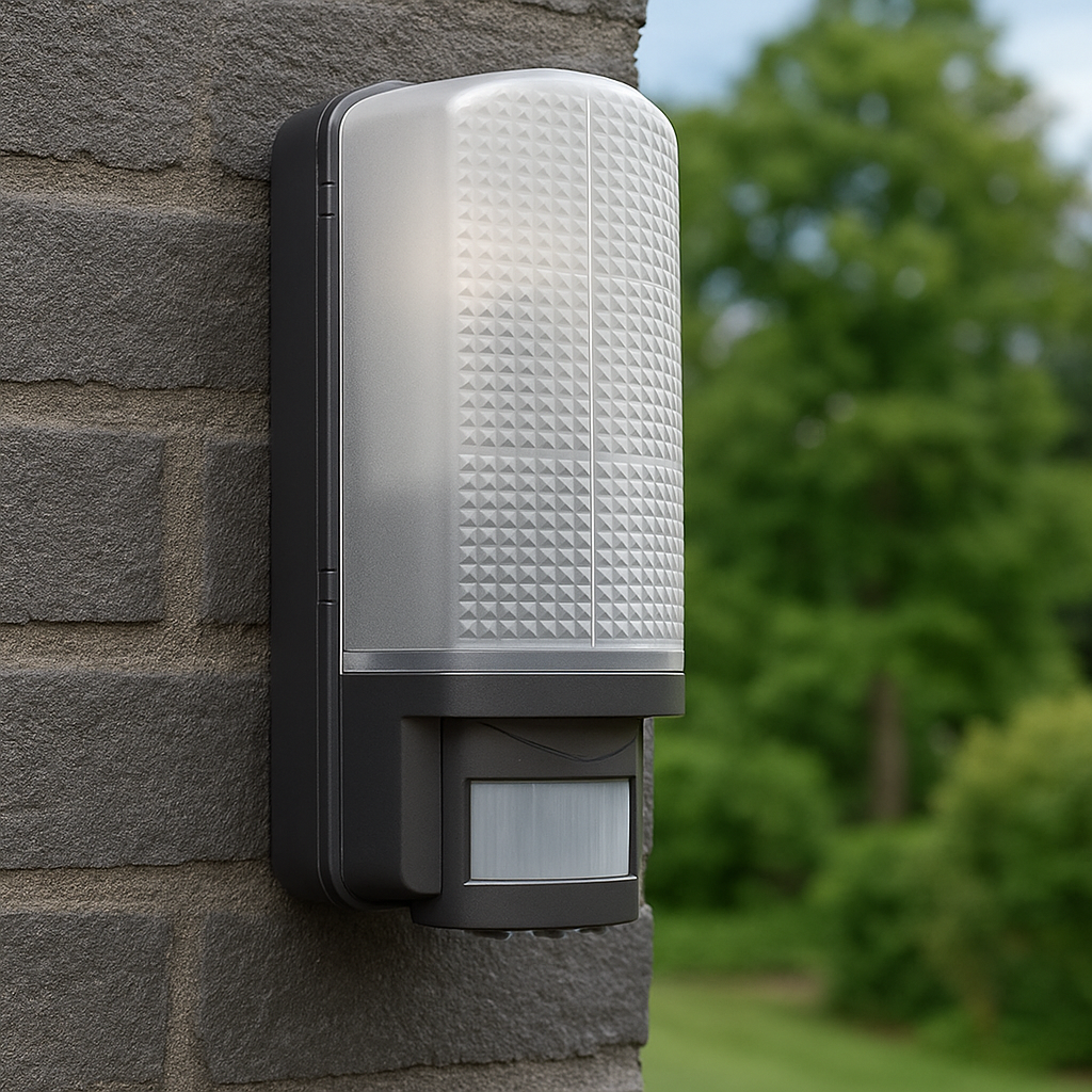 LED CCT Outdoor Bulkhead Wall Light Fitting | 8W E27 | CCT Tri-Colour | IP44 | PIR Motion Sensor | Black