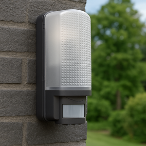 LED CCT Outdoor Bulkhead Wall Light Fitting | 8W E27 | CCT Tri-Colour | IP44 | PIR Motion Sensor | Black