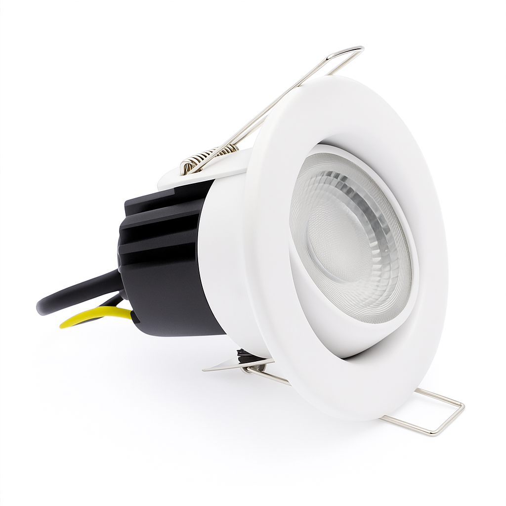 Fire Rated Dimmable Tilt Adjustable Downlight | LED 5W 480lm | 3000K Warm White | IP65 | White
