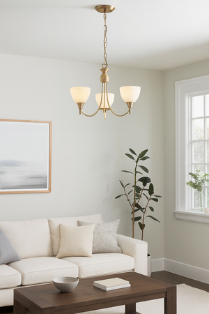 3 Light Ceiling Pendant Semi Flush Fitting with Opal Glass Shades | E27 | Antique Brass