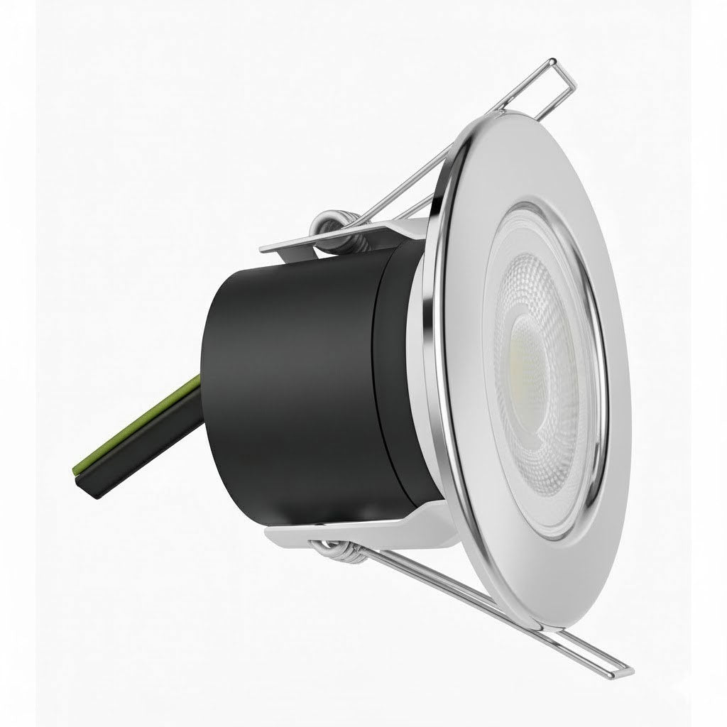 Fire Rated Dimmable Downlight Fitting | LED 5W 480lm | 3000K Warm White | IP65 | Polished Chrome
