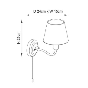 Bathroom Light Wall Semi-Flush Fitting with Fabric Shade & Pullcord Switch | G9 | IP44 | Polished Chrome
