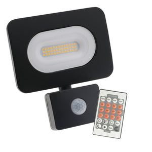 LED Mains Slim Flood Security Light | 30W 2400lm 4000K | IP65 | Black | PIR Motion Sensor | Remote Control