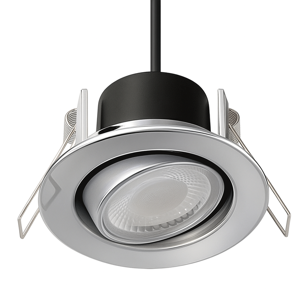Fire Rated Dimmable Tilt Adjustable Downlight | LED 5W 480lm | 4000K Neutral White | IP65 | Polished Chrome