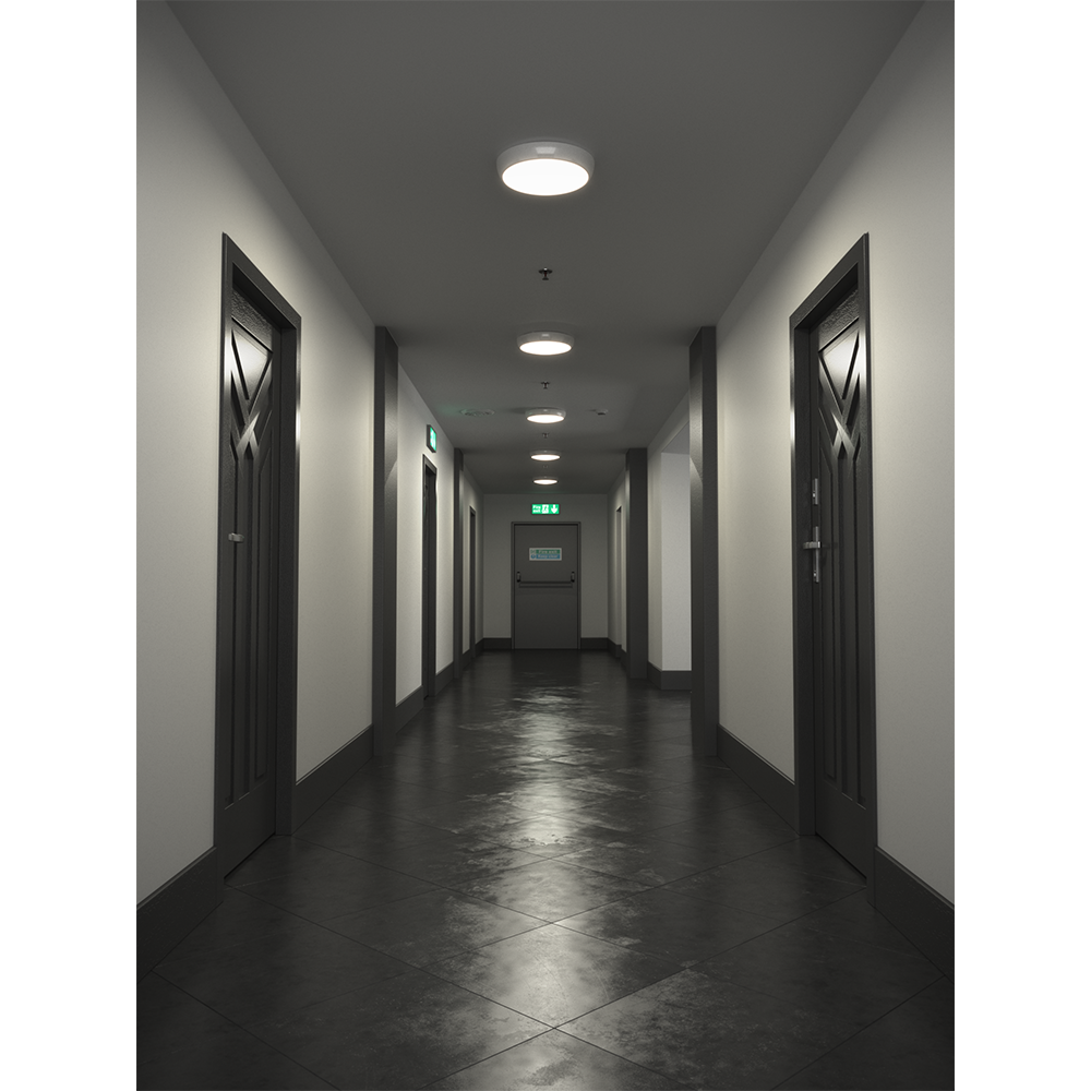 EUSTON CCT Slim Bulkhead Light Fitting | LED 14W 1430lm | CCT Tri-Colour Switchable | IP65 | 3hr Emergency Function | Microwave Motion Sensor