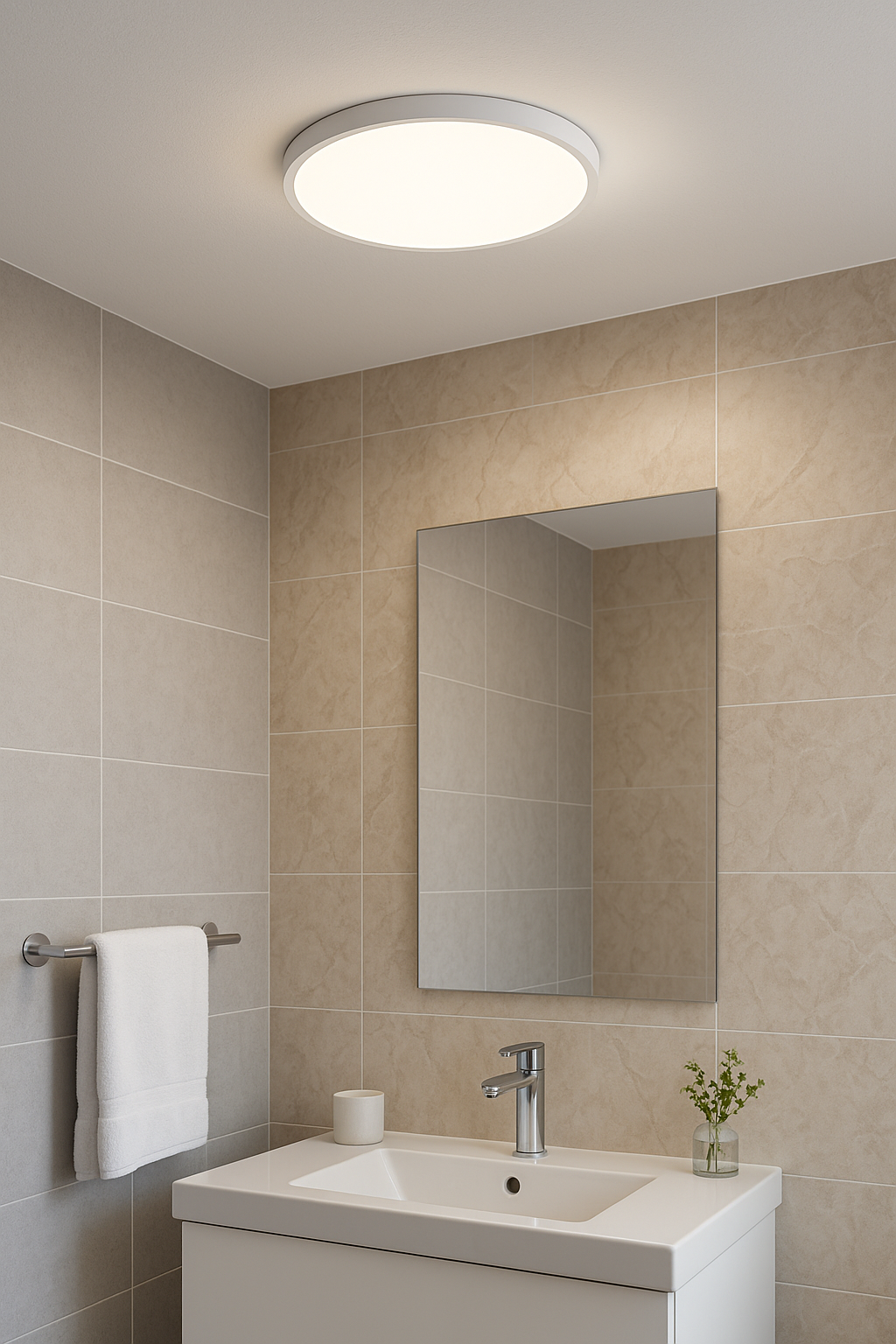 CCT Slim Low Profile Circular Flush Ceiling Corridor Bathroom Kitchen Light | 12W LED 1200lm | IP54 | White