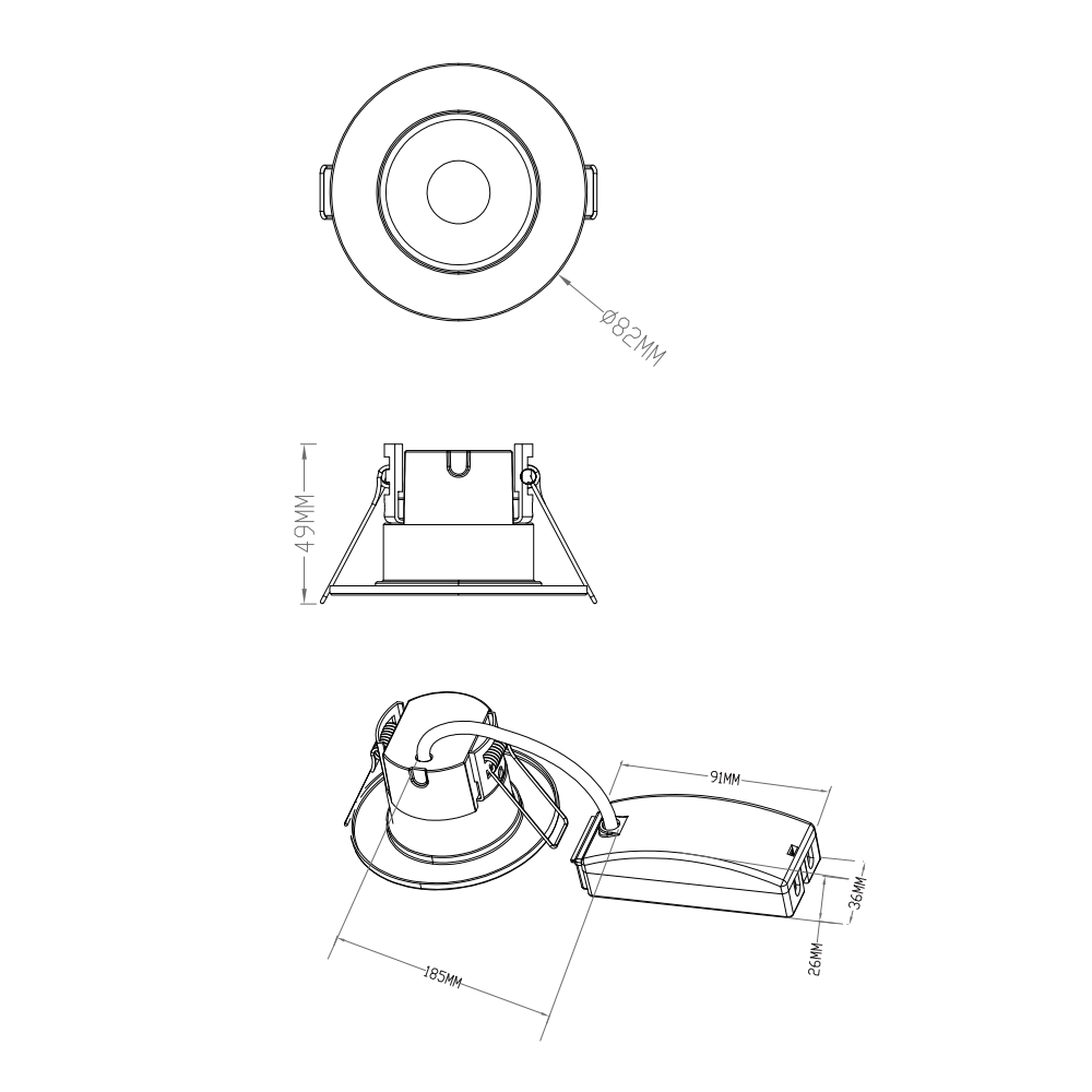 3CCT Fire Rated Dimmable Downlight Fitting | LED 5W 550lm | CCT Tri-Colour | IP65 | Black