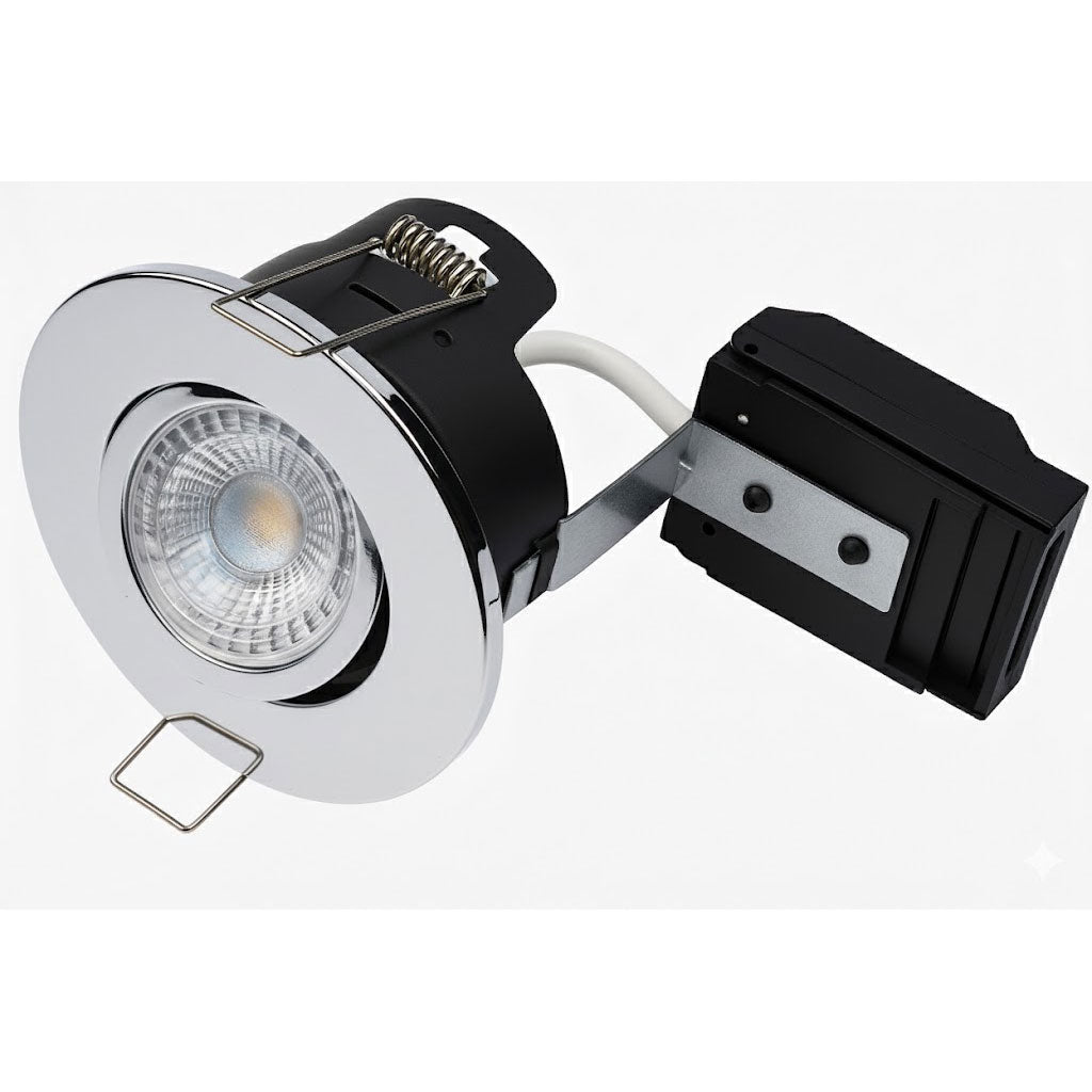 Polished Chrome Tilt Adjustable Fire Rated GU10 Open Back Downlight | Pressed Steel | IP20 | 30-90 Min Rated