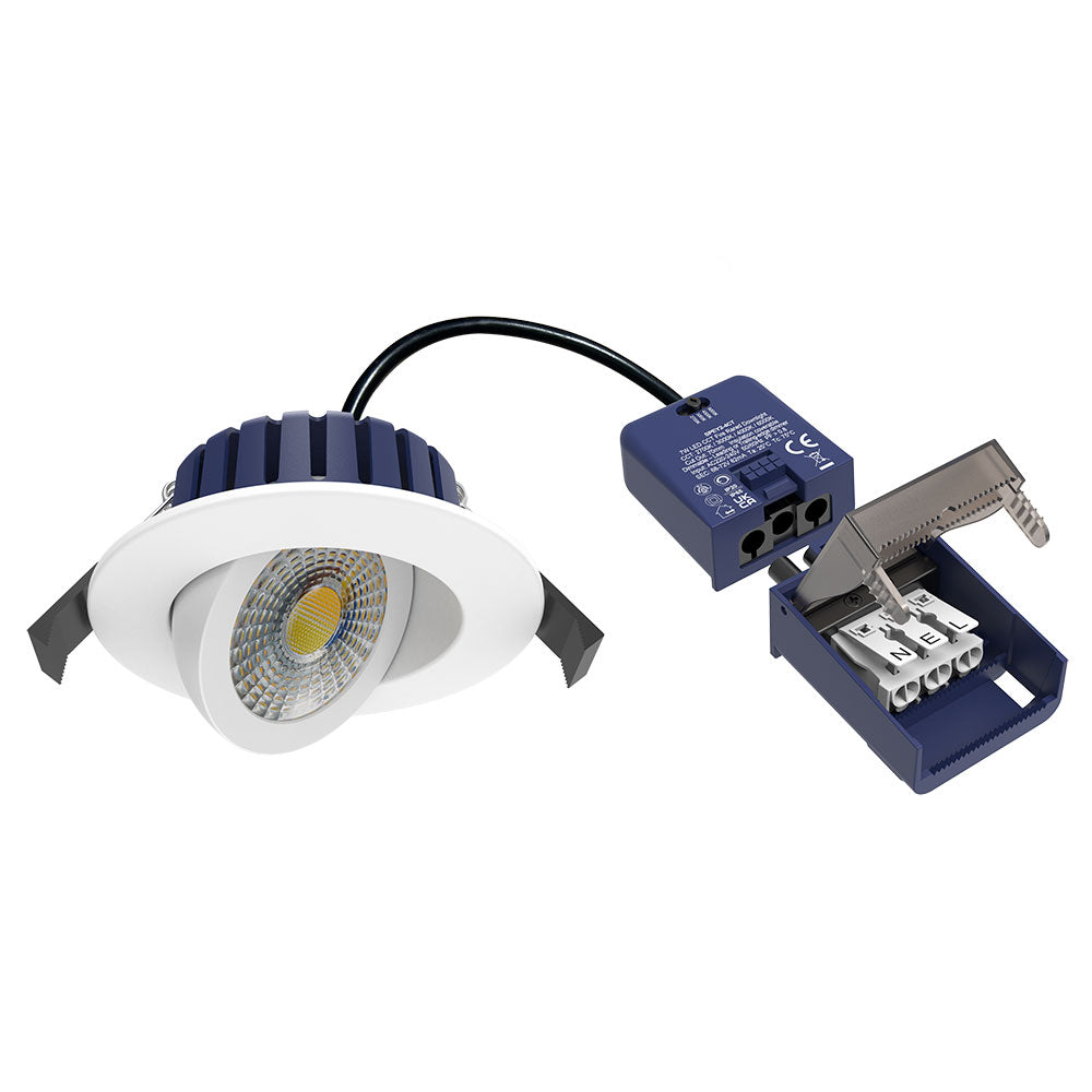 SPEY | Quad-Colour CCT | LED Tilt Adjustable Fire Rated Downlight | Dimmable 7W 750lm | IP65 | White