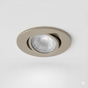 Brushed Nickel Tilt Adjustable Fire Rated GU10 Open Back Downlight | Pressed Steel | IP20 | 30-90 Min Rated