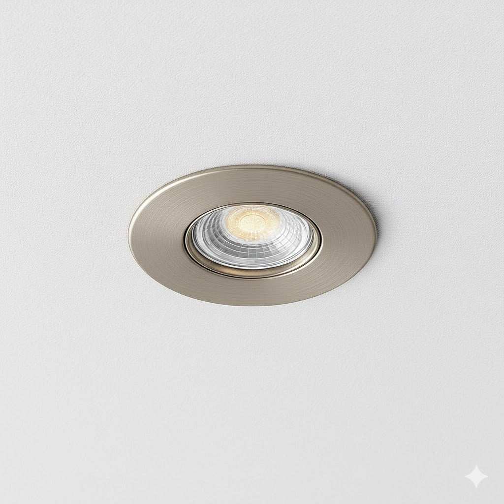 Brushed Nickel Fixed Fire Rated GU10 Open Back Downlight | Pressed Steel | IP20 | 30-90 Min Rated