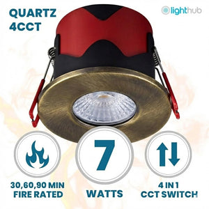 ONYX | Quad-Colour CCT | LED Fire Rated Downlight | Dimmable 7W 750lm  | IP65 | Antique Brass