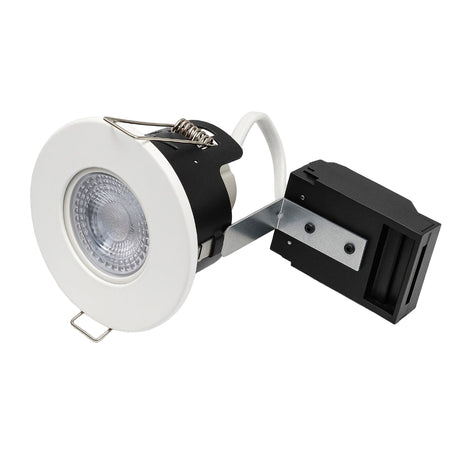 LED downlight fixture with black driver on a white background