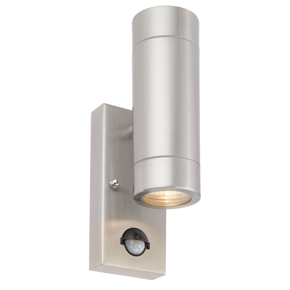 KEW Up / Down Outdoor PIR Sensor Stainless Steel Garden Porch Wall Light | GU10 | IP44 | 6000K Daylight White