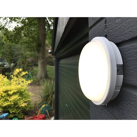 SOHO 20W LED IP65 Bulkhead light on outside garage wall in garden illuminated
