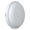 Angled view of SOHO 15W IP65 Small round ceiling or wall LED bulkhead light in white finish