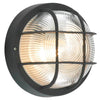Round Drum Bulkhead Glass Light Fitting | E27 | IP44 | Black Caged
