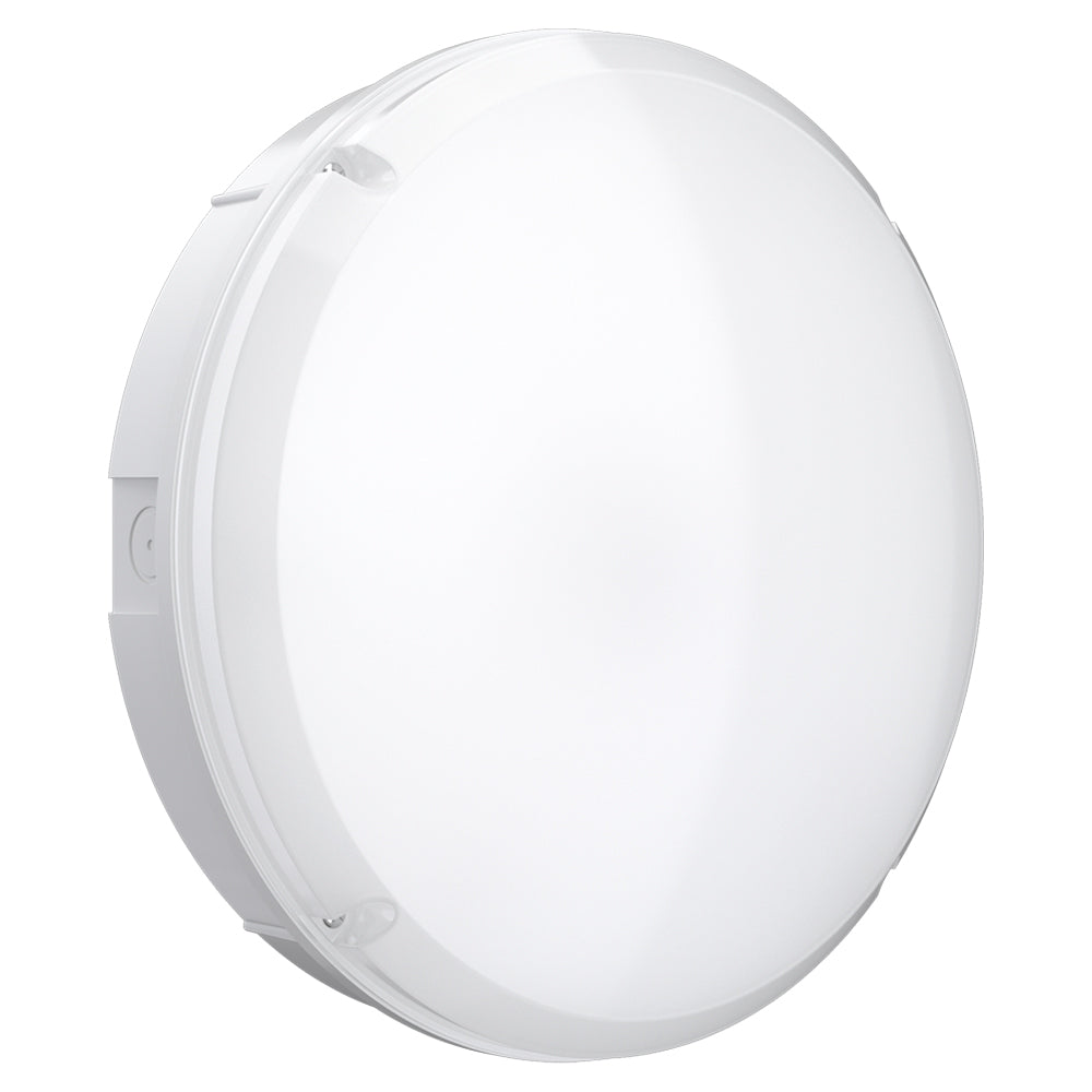 BALHAM PRO Drum Bulkhead Light Fitting | LED 12-18W | CCT 5-Colour | IP65 | Polished Chrome | 3hr Emergency Function | Microwave Motion Sensor