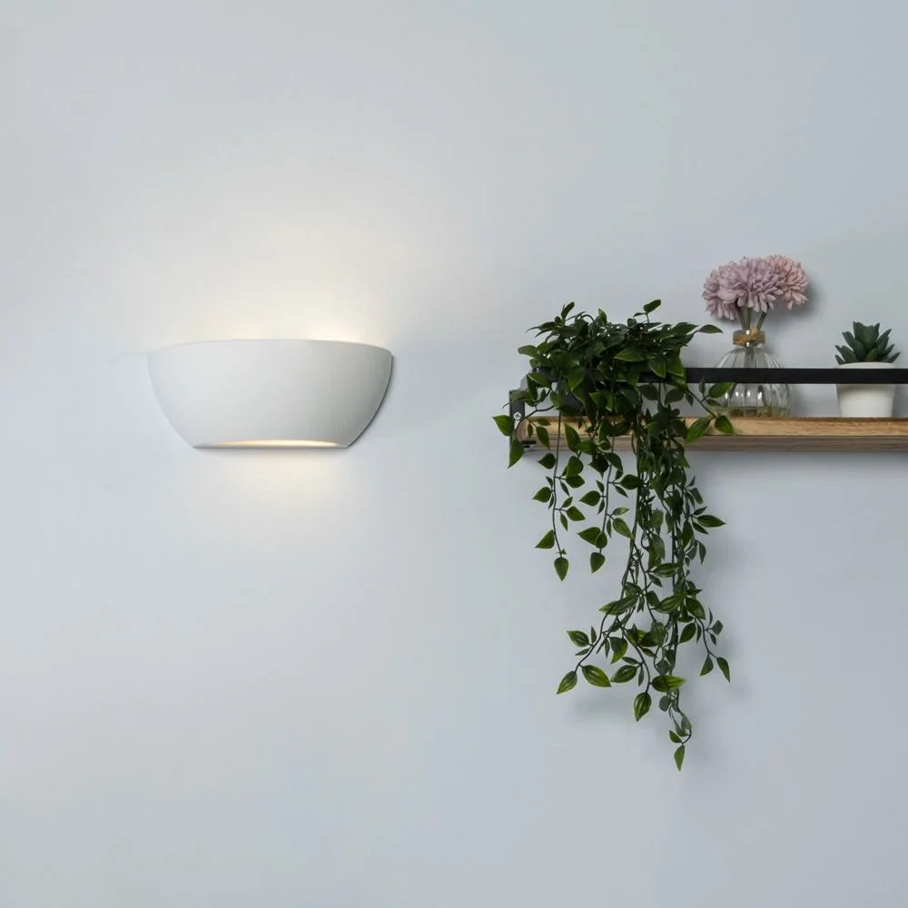CARTER LED Half Moon Paintable Plaster Wall Uplighter Light | E14 SES | Up Down Light Effect | 2700K Warm White Dimmable