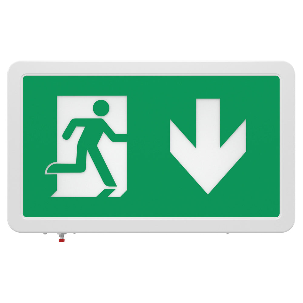 MAGNA Over Door Fire Exit Box Running Man Light | LED 4W 200lm | 6000K Daylight White | IP20 | 3hr Emergency Function | Down Arrow