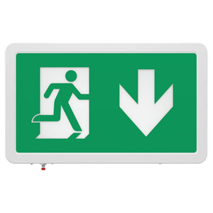 MAGNA Over Door Fire Exit Box Running Man Light | LED 4W 200lm | 6000K Daylight White | IP20 | 3hr Emergency Function | Down Arrow