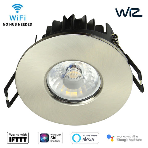 WiZ Smart App Wifi IFTTT Fire Rated Dimmable Downlight | LED 10W 750lm | CCT Tri-Colour | IP65 | Satin Nickel