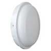 Angled view of SOHO 20W IP65 Small round ceiling or wall LED bulkhead light in white finish