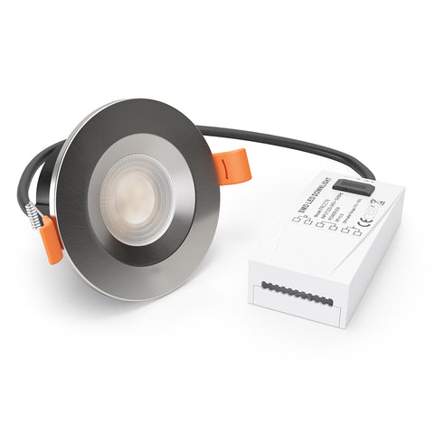 STRATA ONE | Tri-Colour CCT | LED Fire Rated Downlight | Dimmable 6W 600lm | IP65 | Brushed Chrome